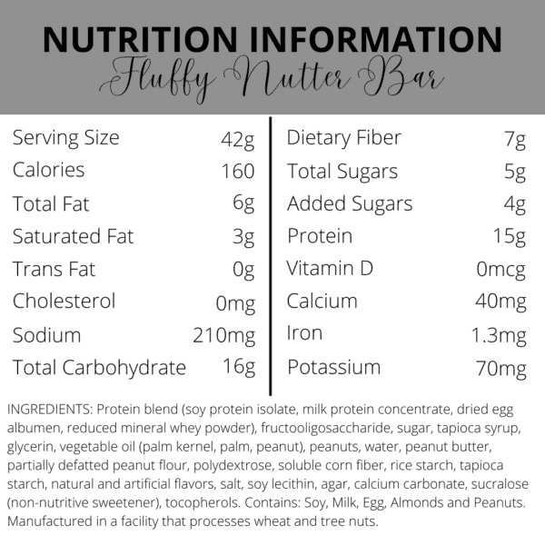 Nutrition Information | Fluffy Nutter Protein Bar| South Ogden, UT | Timeless Med Spa