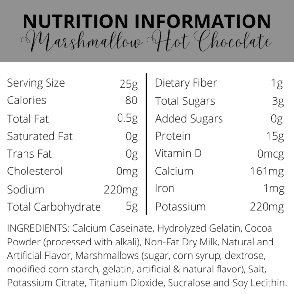 Nutrition Information | Protein Marshmallow Hot Chocolate | South Ogden, UT | Timeless Med Spa