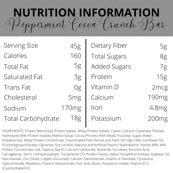 Nutrition Information | Peppermint Cocoa Crunch Protein Bars | South Ogden, UT | Timeless Med Spa