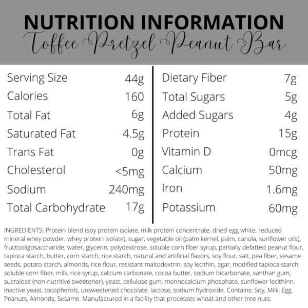 Nutrition Information | Toffee Pretzel Peanut Protein Bars| South Ogden, UT | Timeless Med Spa
