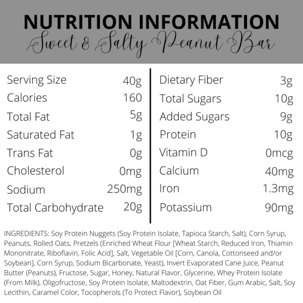 Nutrition Information | Sweet & Salty Peanut Protein Bars | South Ogden, UT | Timeless Med Spa