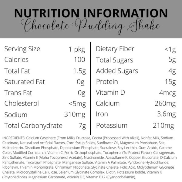 Nutrition Information | Chocolate Pudding Shake | South Ogden, UT | Timeless Med Spa
