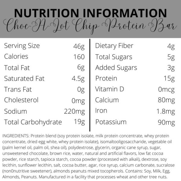 Nutrition Information | Choc-A-Lot Chip Protein Bar | South Ogden, UT | Timeless Med Spa