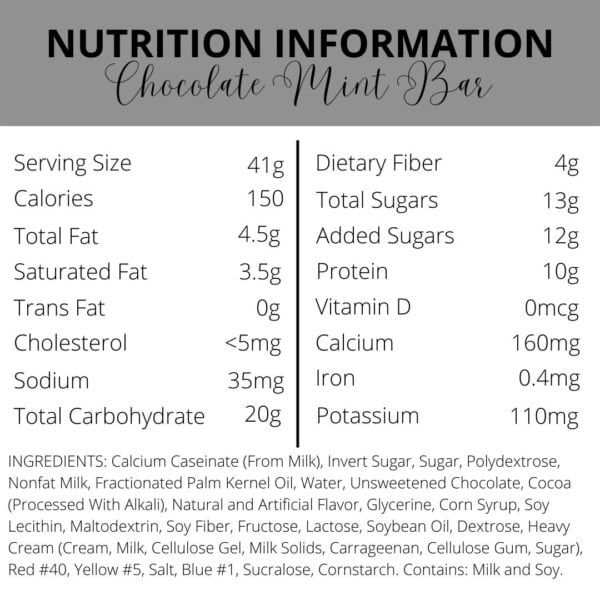 Nutrition Information | Chocolate Mint Protein Bars | South Ogden, UT | Timeless Med Spa