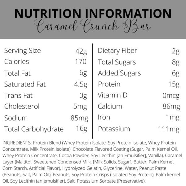 Nutrition Information | Caramel Crunch Protein Bars | South Ogden, UT | Timeless Med Spa
