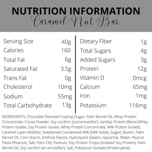 Nutrition Information | Caramel Nut Protein Bars | South Ogden, UT | Timeless Med Spa